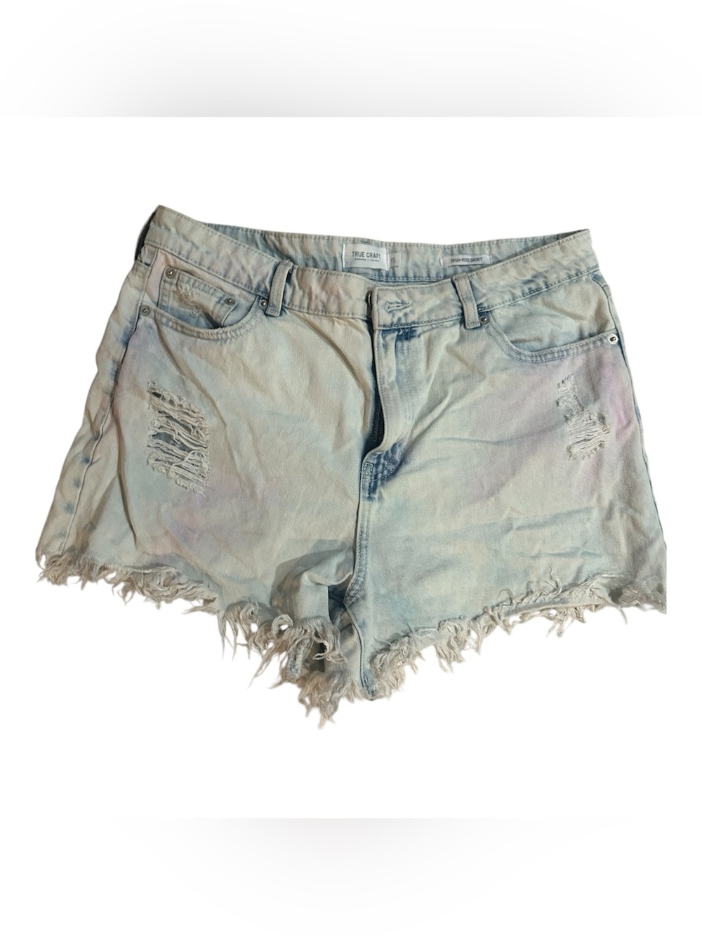 True Craft tie dyed  pink Blue Distressed Denim Cutoff Shorts